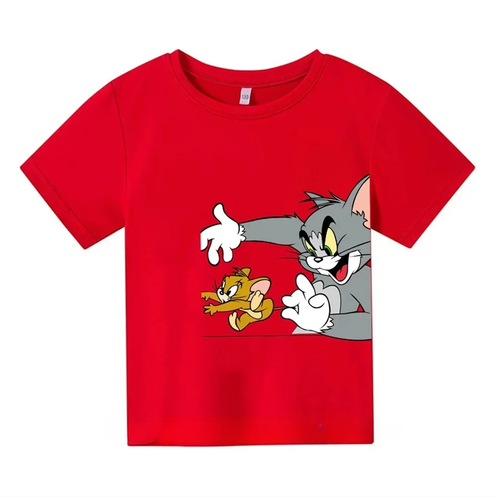 Disney Cat and Mouse Tom and Jerry Cartoon Anime Print Casual Loose Comfortable and Beautiful Children\'s Cotton Top T-shirt