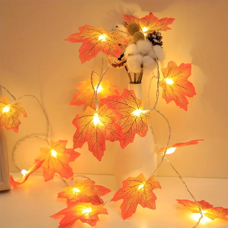 1pc Maple Leaf Styling LED Fairy Lights Thanksgiving Decoration Fall Decoration Halloween Plant Fence Party  Decoration
