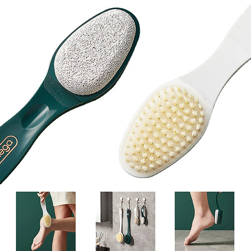 Handle Pumice Stone Foot Brush Scrubber Feet Exfoliating Dead Skin Remover Natural Bristle Massage Brush Pedicure Tool