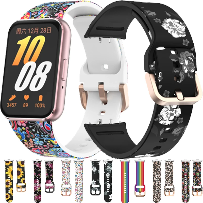 Patterned Silicone Strap For Samsung Galaxy Fit 3 Colored Rose Gold Metal Buckle Watchband Galaxy Fit 3 Printed Silicone Correa