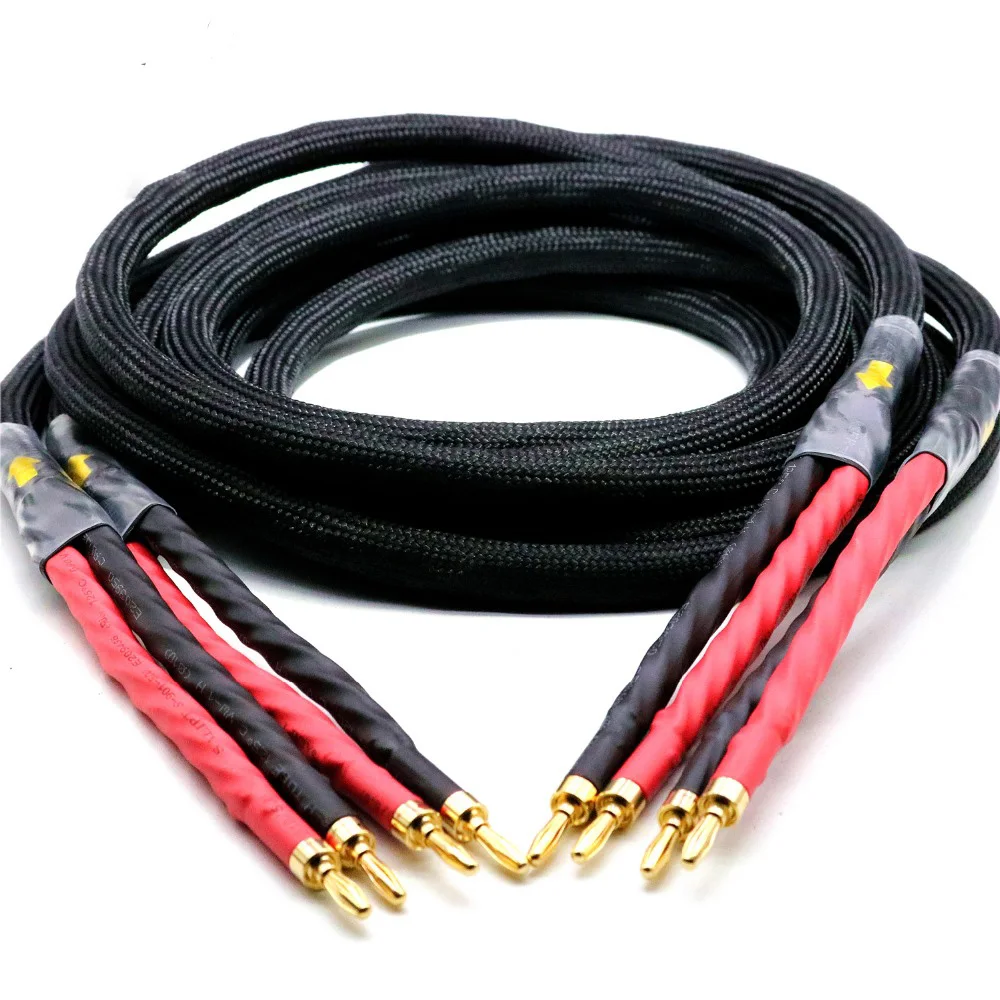 

1 pair audio Hi-end DIY HIFI Gold Plated 4 banana plugs to 4 banana plugs 4 core OFC Silver Plated speaker cable Cord Wire