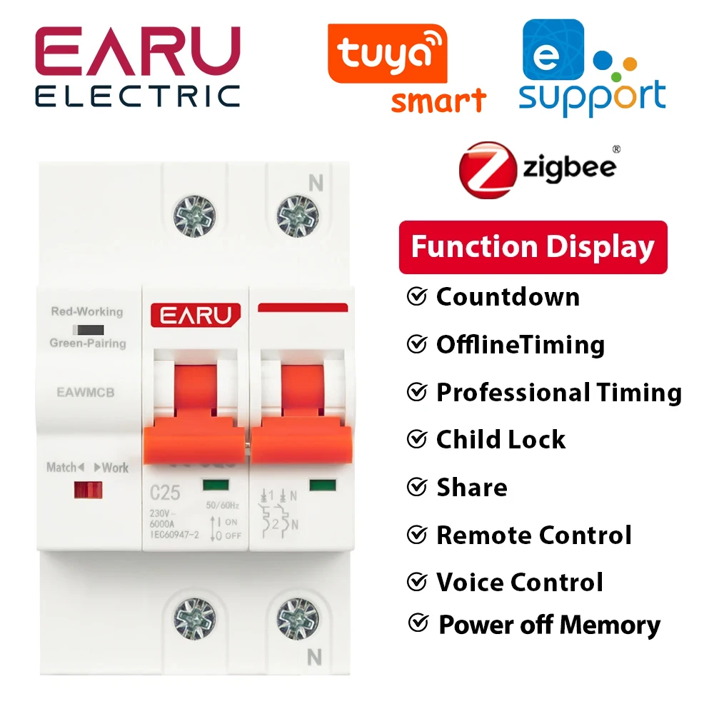 

Tuya eWeLink App WiFi Zigbee Smart Circuit Breaker MCB Timer Voice Remote Control Smart Life Intelligent Interruptor Switch
