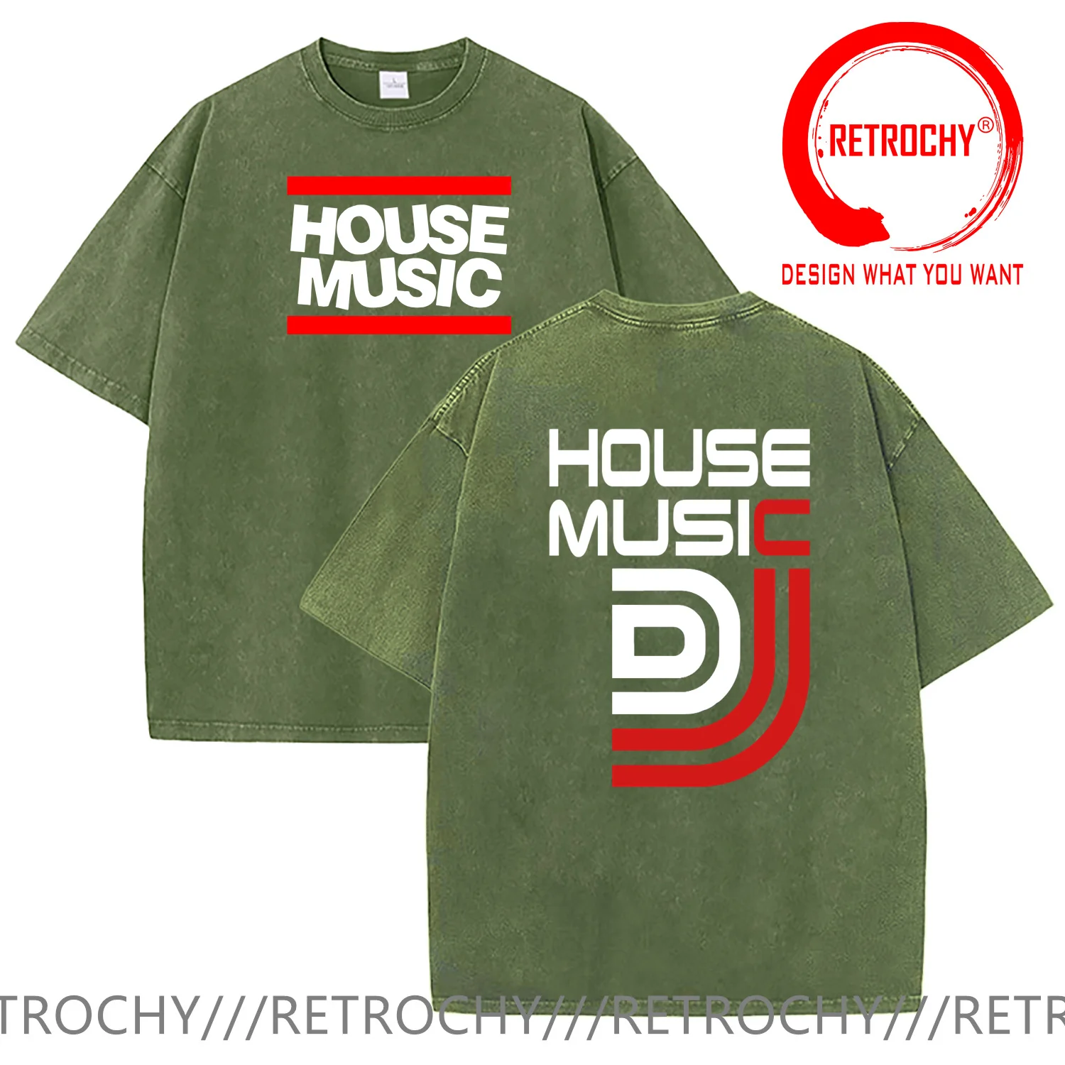 Vintage Washed Cotton T Shirt Man Hip Hop DJ House Music Print T-shirt Men Women Fashion Cotton T Shirts Summer Breathable Tees