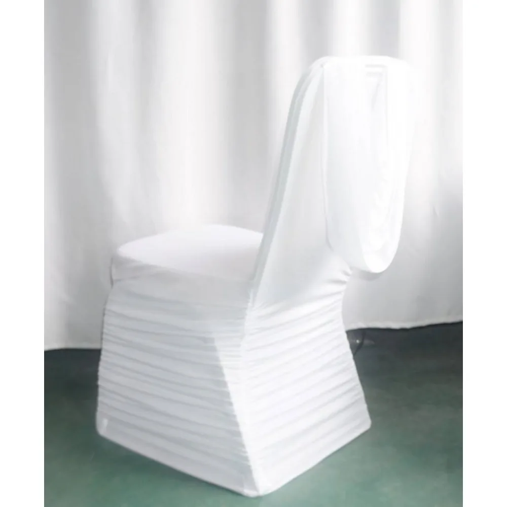 

2025 New Universal White Spandex Wedding Party Chair Covers with Valance for Weddings Banquet Hotel Party Decoration