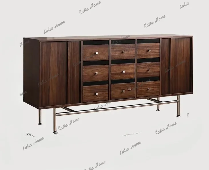 PG Solid wood dining side living room storage small apartment, bedside storage nine buckets retro low cabinet