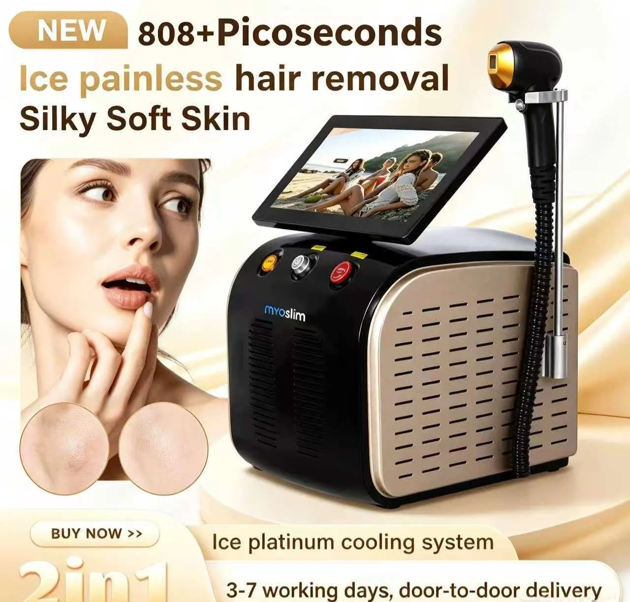 5000W 808nm Diode Hair Removal Machine 755/808/1064nm 3 Wavelength Freezing Point Painless Permanent Hair Removal for Salon Home