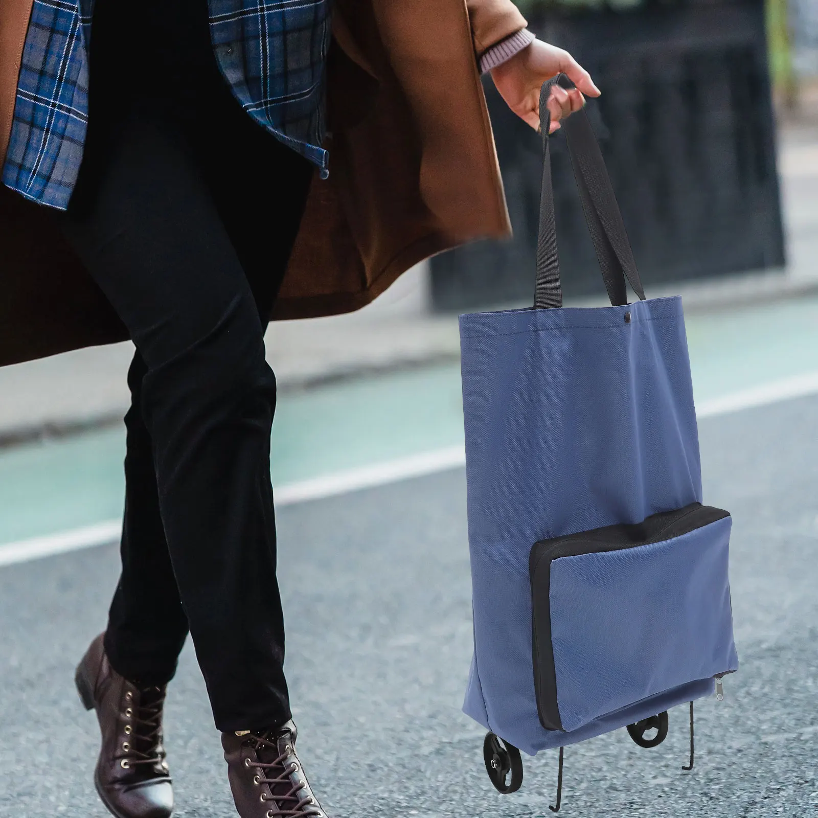 

Collapsible Trolley Utility Cart Grocery Bag Wheels Foldable Portable Shopping Pouch Thickened Storage Reusable Large Capacity