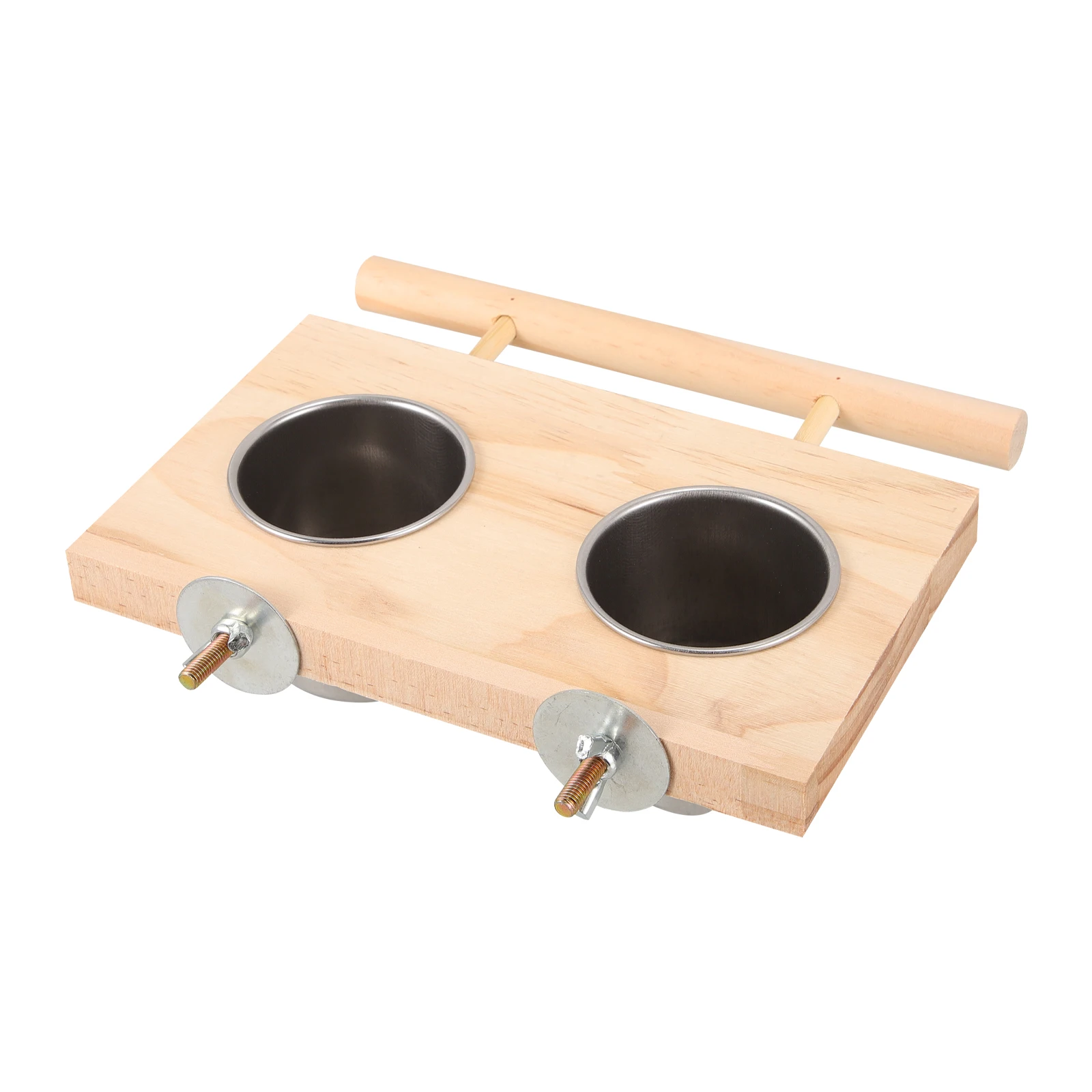 

Stainless Steel Bird Food Cup Bowl Bowls for Cage Feeding Dishes Wooden Station Holder