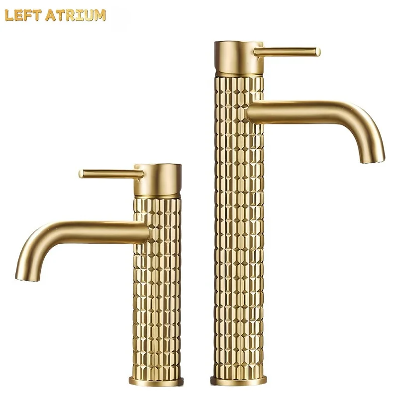Brushed gold all copper light luxury basin faucet Home hotel bathroom bathroom cabinet Hot and cold washbasin faucet anti-splash