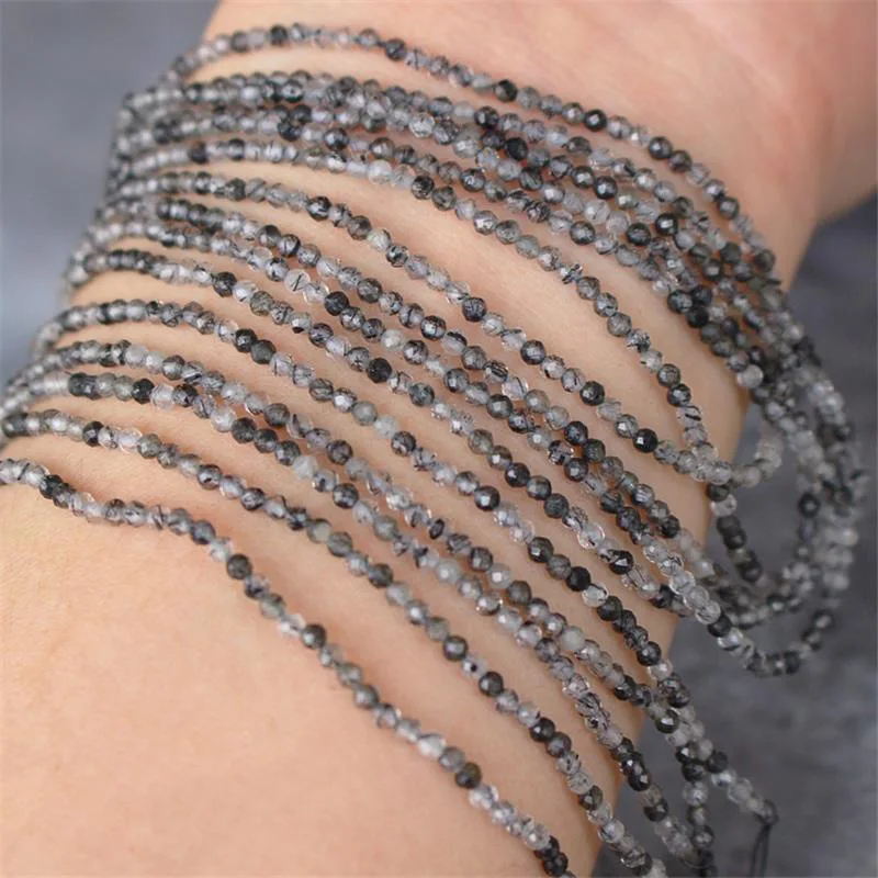 2 mm große Perlen aus natürlichem Stein, Amethyst, Tigerauge, Lapislazuli, eingelegt mit hellen Perlen, zur Schmuckherstellung, DIY-Halskette, Armband, Schmuck