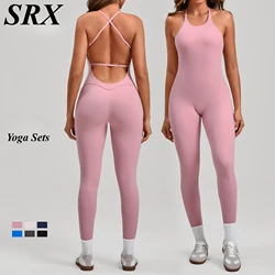 Seamless Yoga Jumpsuits Sports Fitness Cross Straps Beauty Back Peach Hip Raise Tight One-piece Gym Workout Bodysuits for Women