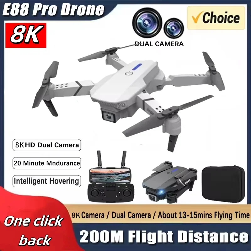 E88 pro drone quadcopter alça de controle remoto quatro eixos aeronaves hd 8k fotografia uav fixação altitude helicóptero brinquedos presentes