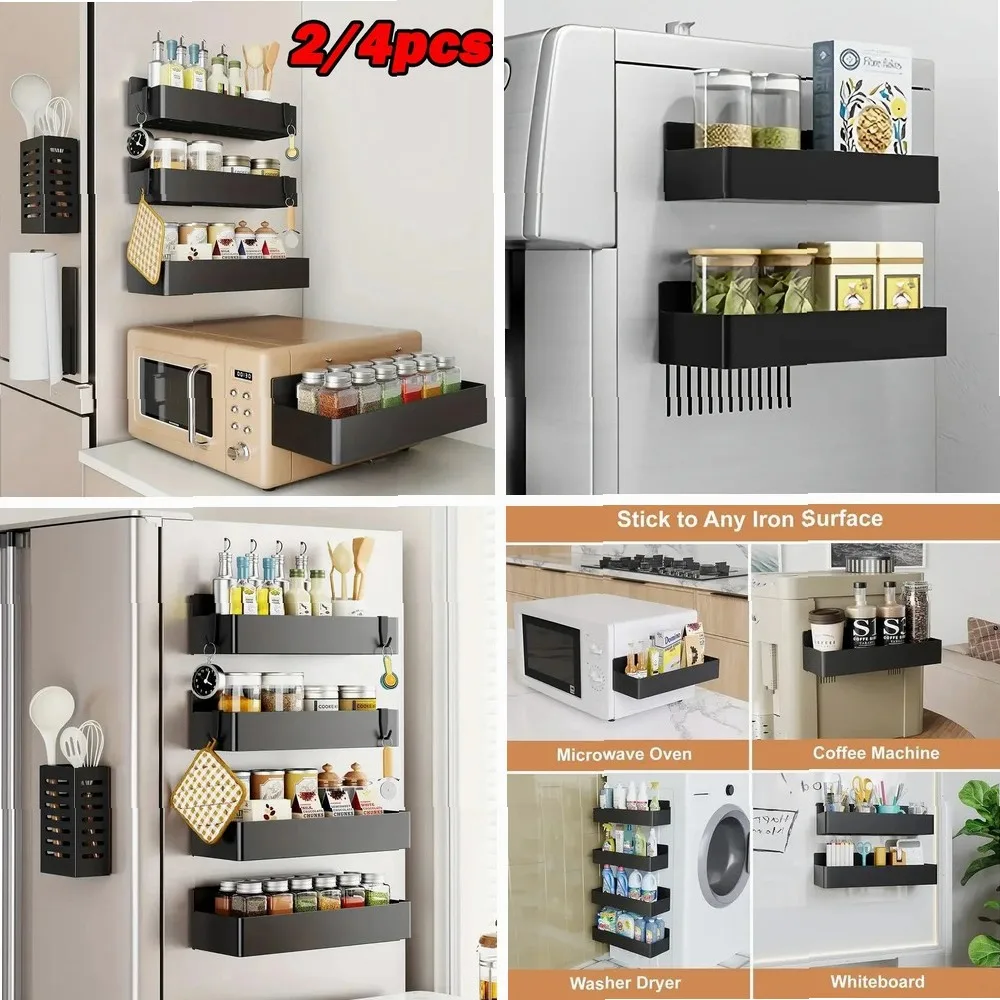 

2/4Pcs Magnetic Spice Rack for Refrigerator, Punch-Free Storage Basket for Kitchen & Bathroom Organizer