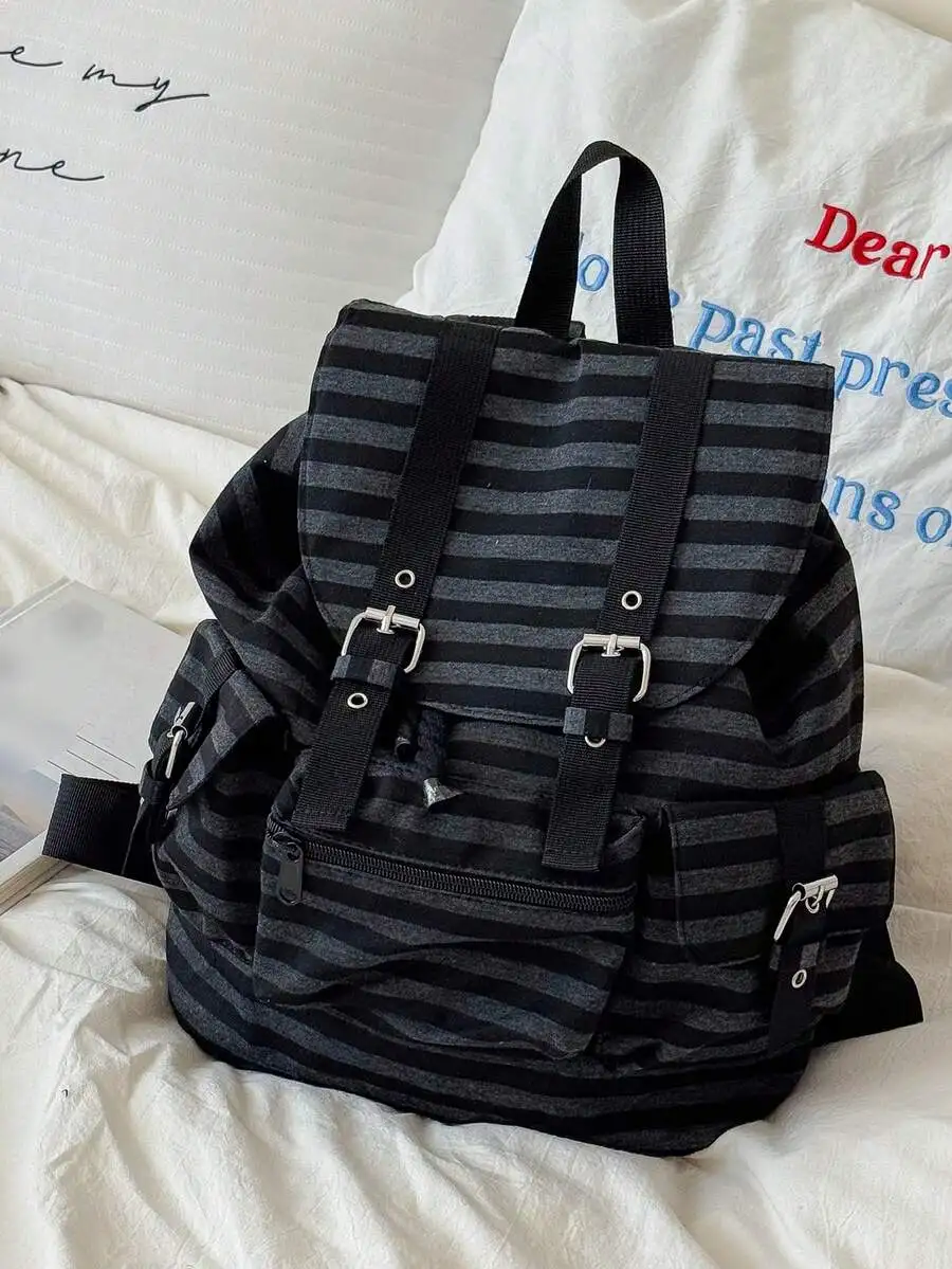 1pc Minimalist Large Capacity Multi-Pocket Striped Backpack, School Backpack Back To School Essentials,