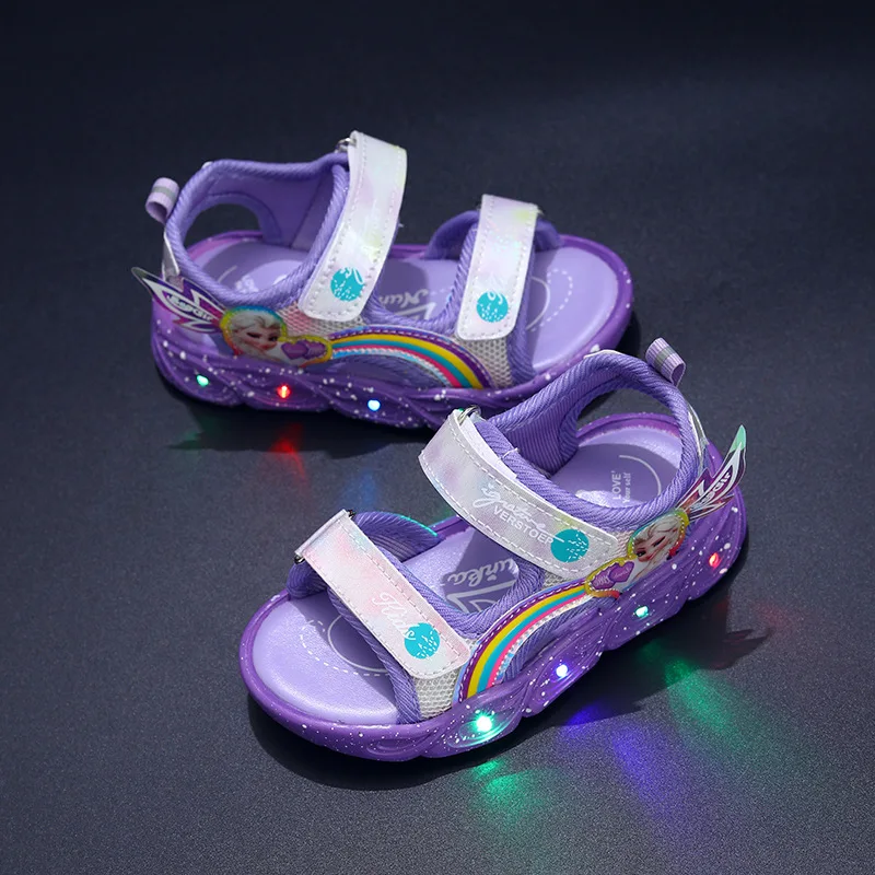 Sandali rosa Elsa per scarpe da ragazza Disney Cartoon Cute Baby Girl Beach sport sandalo moda illuminazione scarpe sandali per bambini