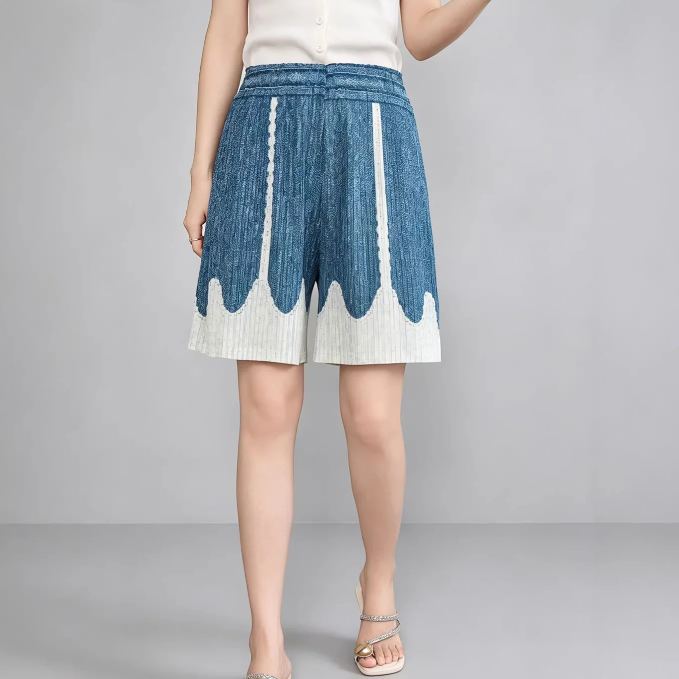 

Miyake Pleated Women's High Waisted Wide Leg Shorts Printed Loose Casual Summer Vacation Chic Elegant Streetwear Pants New