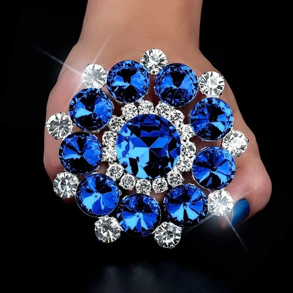 2023 Round Crystal Exaggerated Open Rings Wedding Accessories Geometric Rhinestone Large Adjustable Rings Finger Jewelry