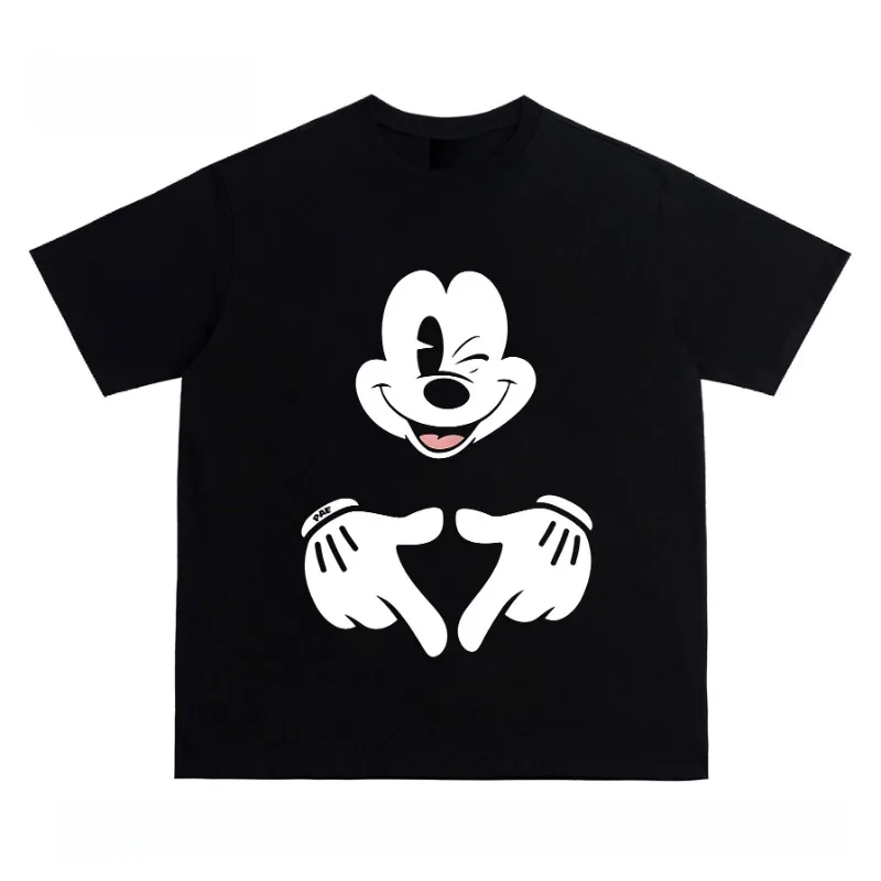 2025 Nuova Estate Romanzo Creativo in Bianco e Nero Mickey Stampa Plus Size T-shirt da Donna Casual Allentato Y2K Girocollo Top da Donna