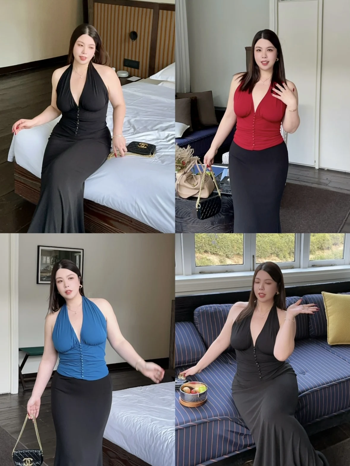 

Sexy V-Ne oulder Bared Me Tank Top Ne Hanging Strap Svel Slim Fit Long Skirt for Island Vaion Women's Clothing