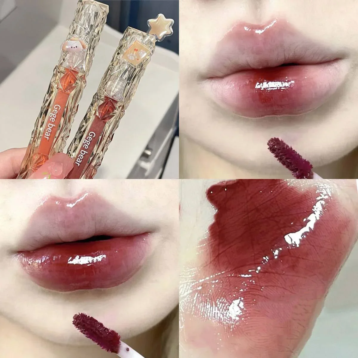 ダイヤモンドミラーリップ釉薬水っぽいリップグロス持続半透明ゼリー