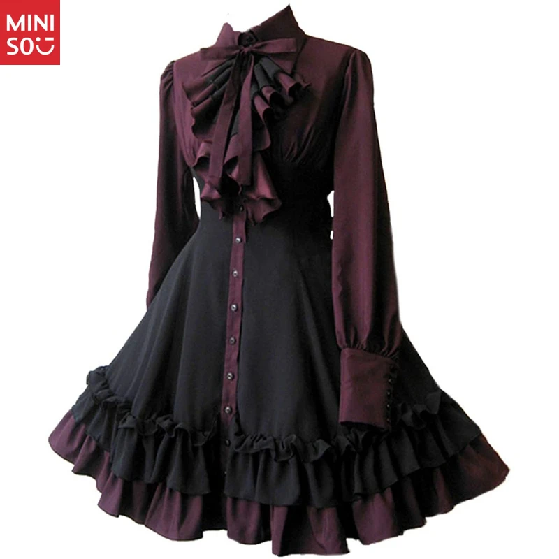 

Miniso Gothic Victorian Bow Dress, Steampunk Renaissance Gown, Anime Cosplay