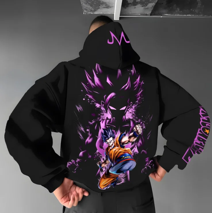 

Мужская свободная толстовка с капюшоном Dragon Ball, весна и осень, фиолетовый, розовый, японский, желтый, со звездным узором, повседневный, повседневный, аниме
