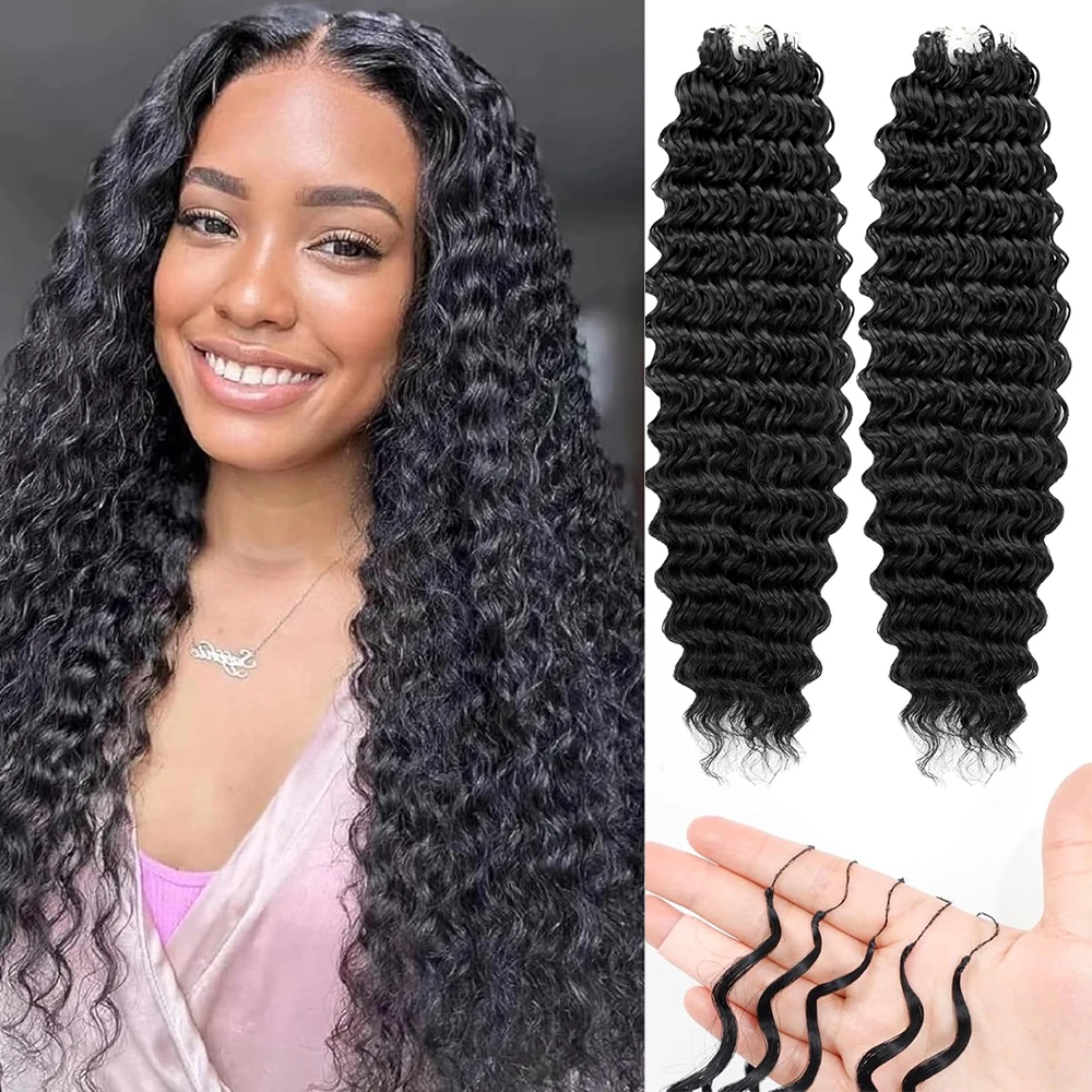 

Натуральные черные волосы Deep Wave Crochet для плетения косичек, без узлов, предварительно разделенные, с эффектом водной волны, для твист-косичек.