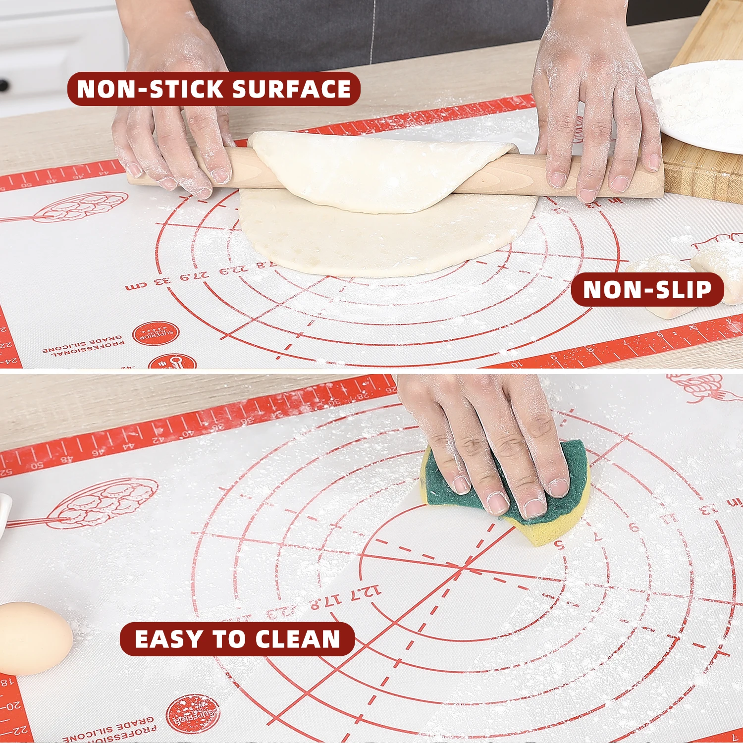 Silicone Baking Mat Non Stick Non Slip Kneading Dough Mat Pizza Cake Sheet Liner Kitchen Cooking Bakeware Table Mats Pastry Tool