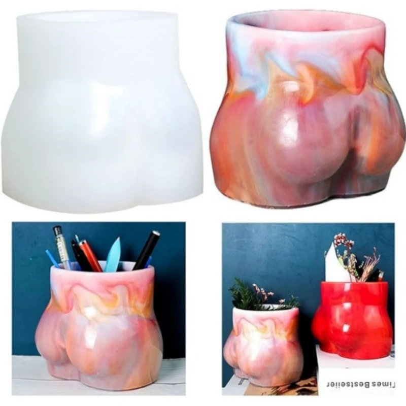 DIY Model Butt Flower Vase Silicone Molds Gypsum Pot Pen Holder Art Storage Decoration Desktop Ornament Resin Mold Handicrafts