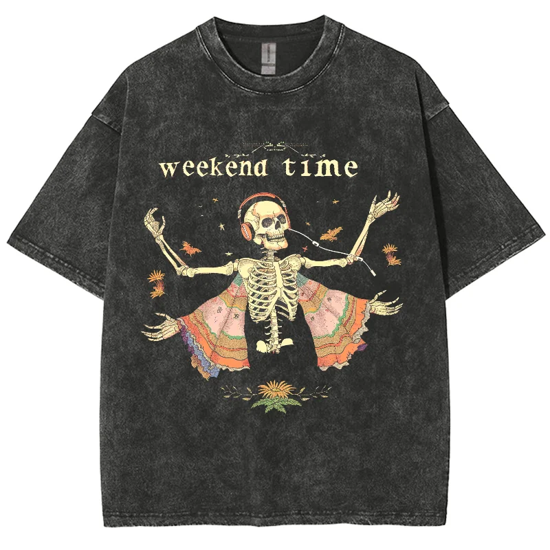 Tiki Hiphop Top Anime Y2K Washed T-shirt, Ukiyoe Shirt Cat Skull Dog, Oversized Streetwear Vintage Washed Tshirts For Women Men