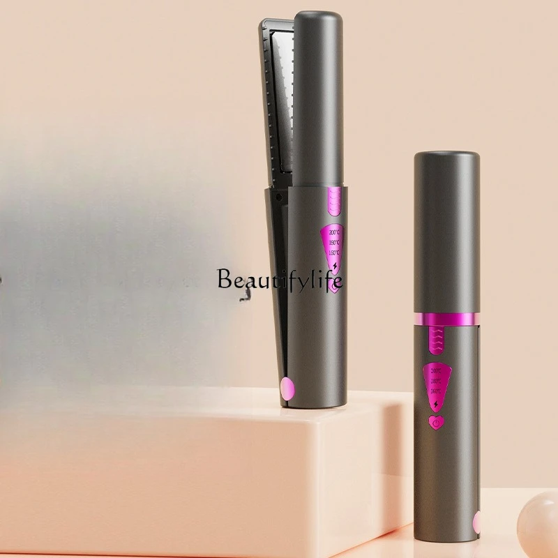 

Mini Wireless Hair Straightener Charging Portable USB Hair Straightener Roll Straight Dual Use