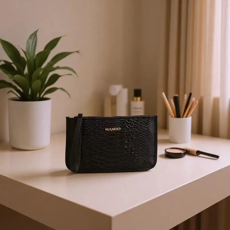 Fashion MANGO Ladies Mini ClutchPurse Snake Print Plain PU Leather GoldLogo Zipper Wallet With Wrist Strap ForDaily Shopping