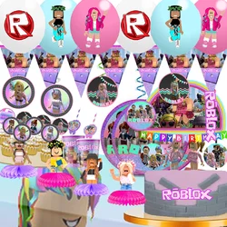 Roblox Girl Happy Birthday Theme Purple Pink Party Supplies Party Paper Plate Sticker Straw Gift Bag Banner Flag Baby Shower