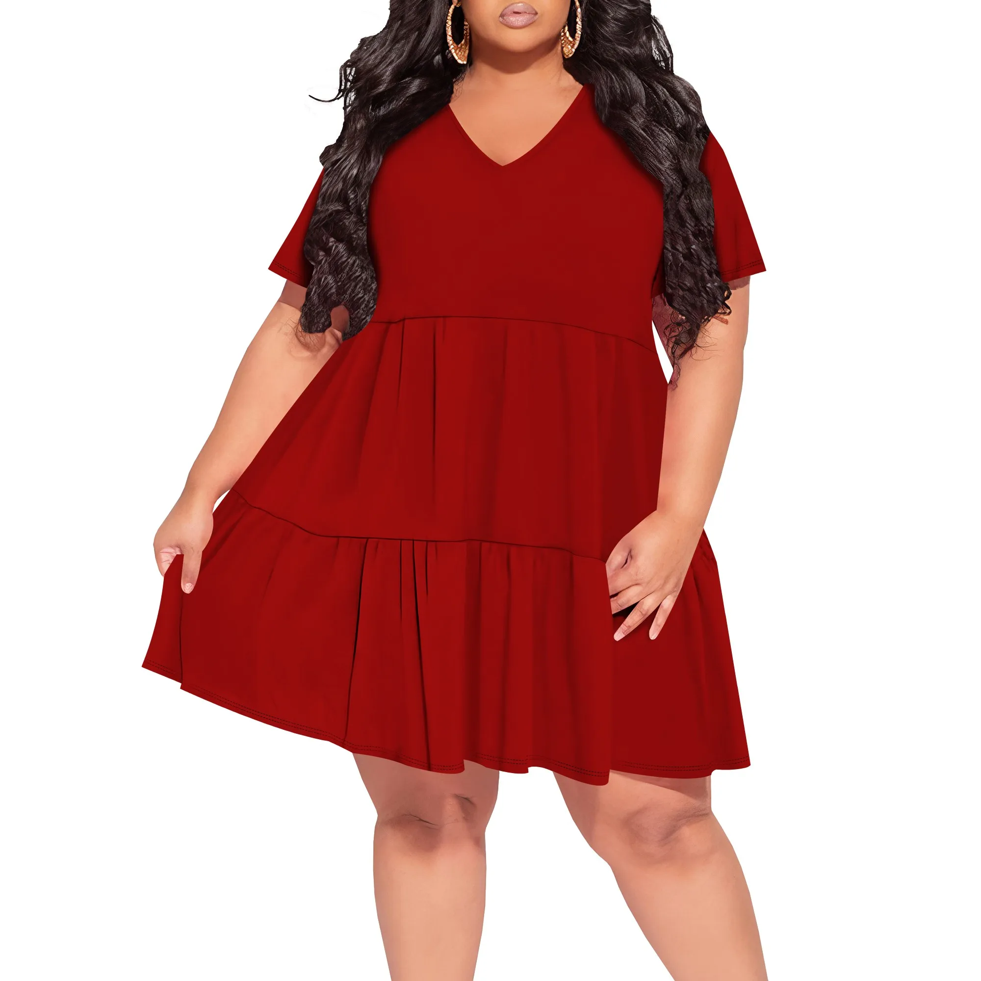 ชุดเดรสสําหรับผู้หญิงฤดูร้อน 2025 V คอ Ruffle Sleeve A Line ฉัตร Flowy Casual อินเทรนด์ Mini Beach Dress