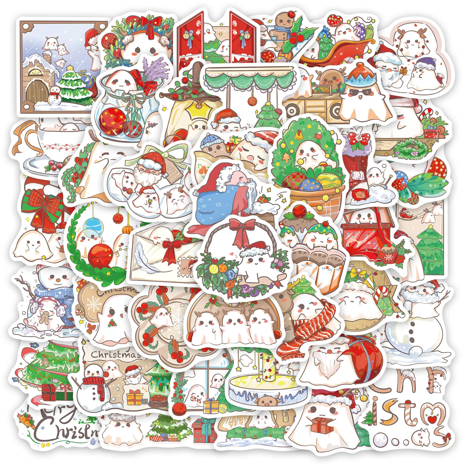 สติกเกอร์ลายผีคริสต์มาส 50 ชิ้น สำหรับตกแต่งเคสมือถือ แล็ปท็อป กระติกน้ำร้อน ของเล่น