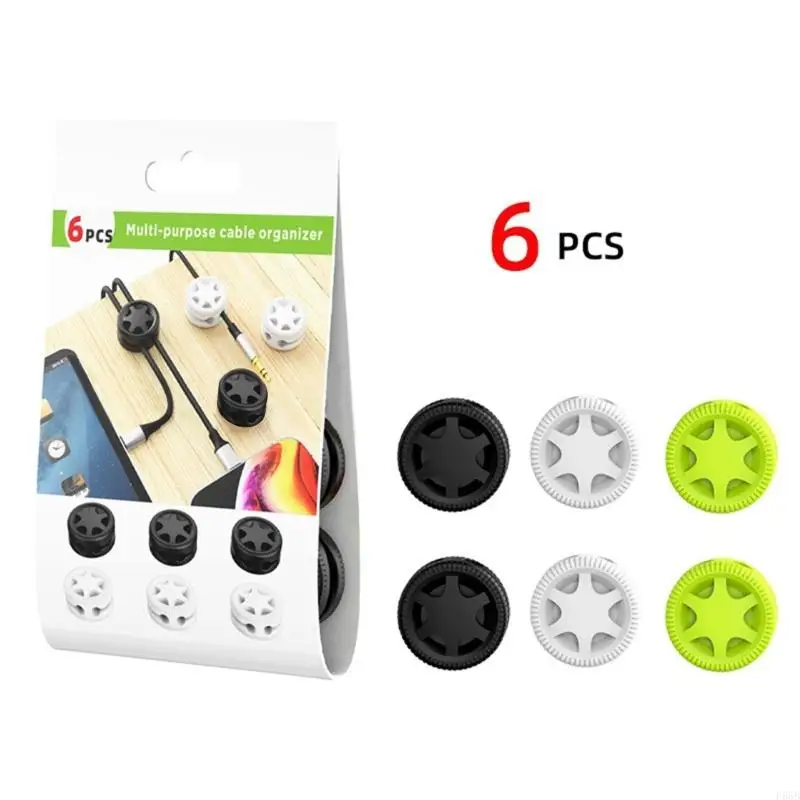 

F68B 6Pcs Cable Winder Organizers USB Charging Cable Clip Desk Organiser Wire Cord Holder Protectors In Home Office Car Desk