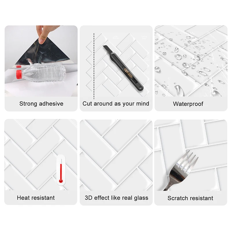 5/10PCS Peel and Stick Herringbone Self-Adhesive Wall Tiles Sticker Kitchen Backsplash Waterproof Vinyl Wallpaper For Bathroom view 6