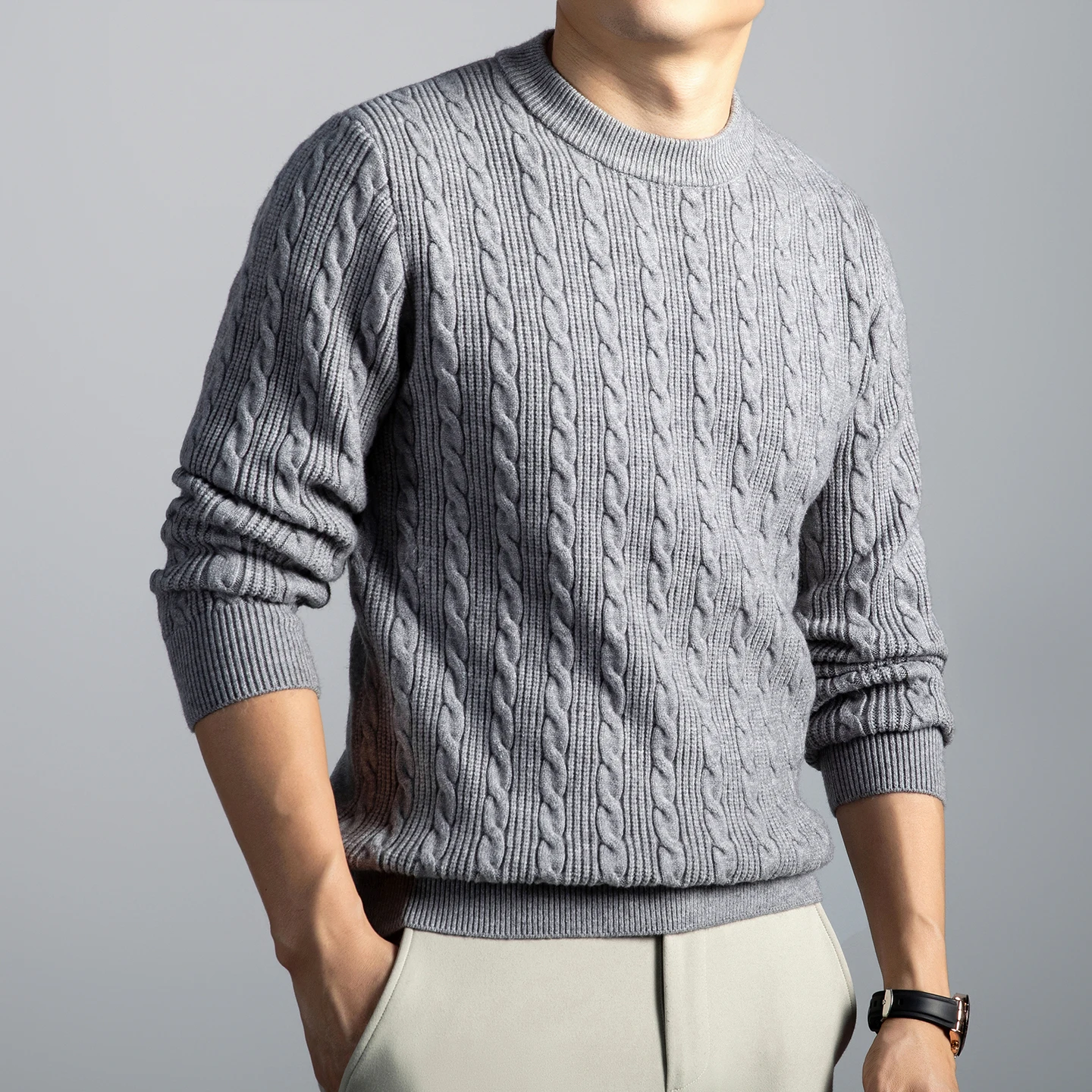 

Thick Wool Blend Clothes for Men 2025 Winter Trendy O-Neck Sweater Fashion Twisted Warm Jumper Pullover Knit Tops