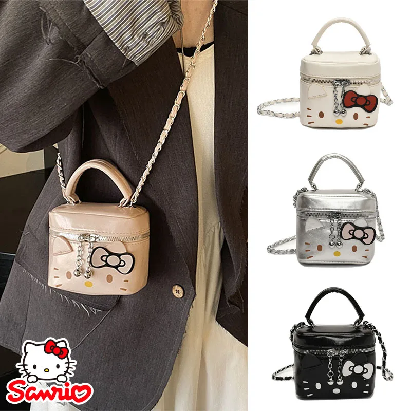 

Sanrio HelloKitty Shoulder Bag Cartoon Fashion Small Square Bag Retro PU Leather Mini Handbag Korean Y2K Commuter Bag Decor Gift