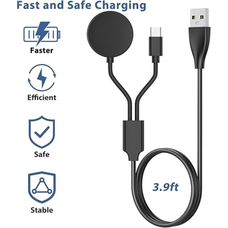 2-in-1 charger for Samsung Galaxy Watch 4/3/Active 2/Active USB smartwatch charger replacement charging cable