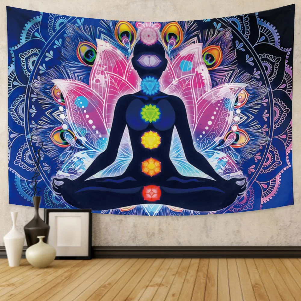 

Meditation Seven Chakra Psychedelic Tapestry Indian Mandala Lotus Witchcraft Divination Wall Hanging Tarot Home Decor Tapestries