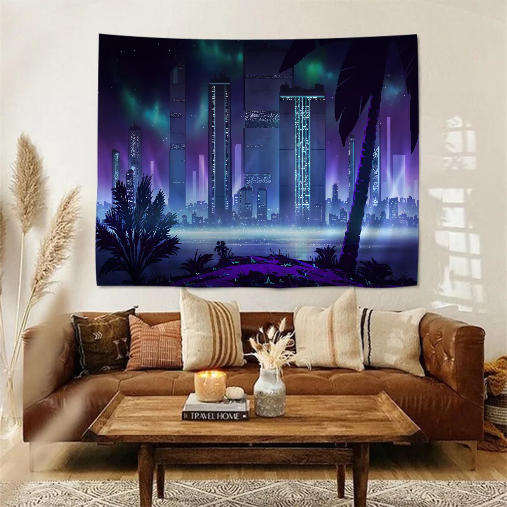 N-Neon City DIY Wall Tapestry Art Science Fiction Room Home Decor Wall Art Decor