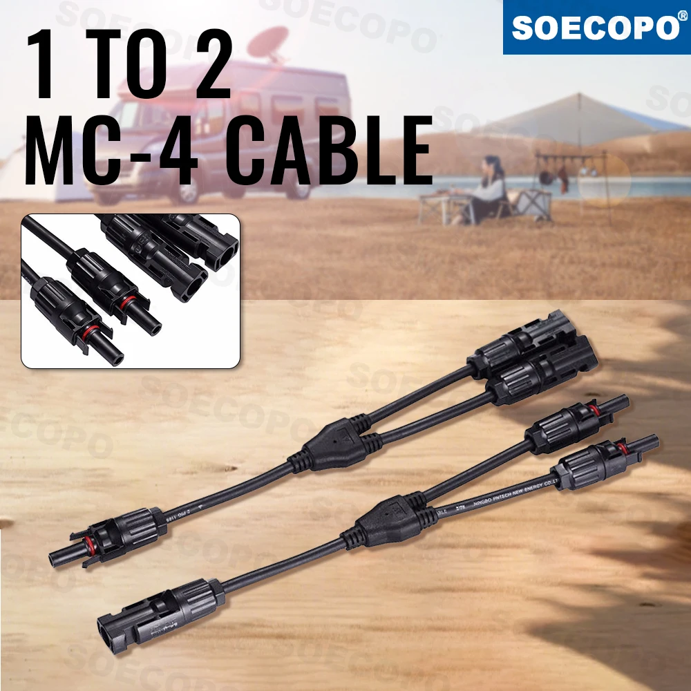 

SOECOPO 1 to 2 MC - 4 Cable Branch Connector Multiple Solar Panels Connection Essential Solar Power System Interconnection