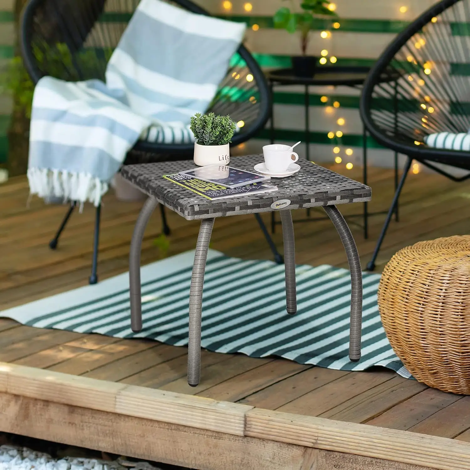 Patio Wicker Side Table, PE Rattan Outdoor End Table with All-Weather Material, Small Square Coffee Table for, Customized