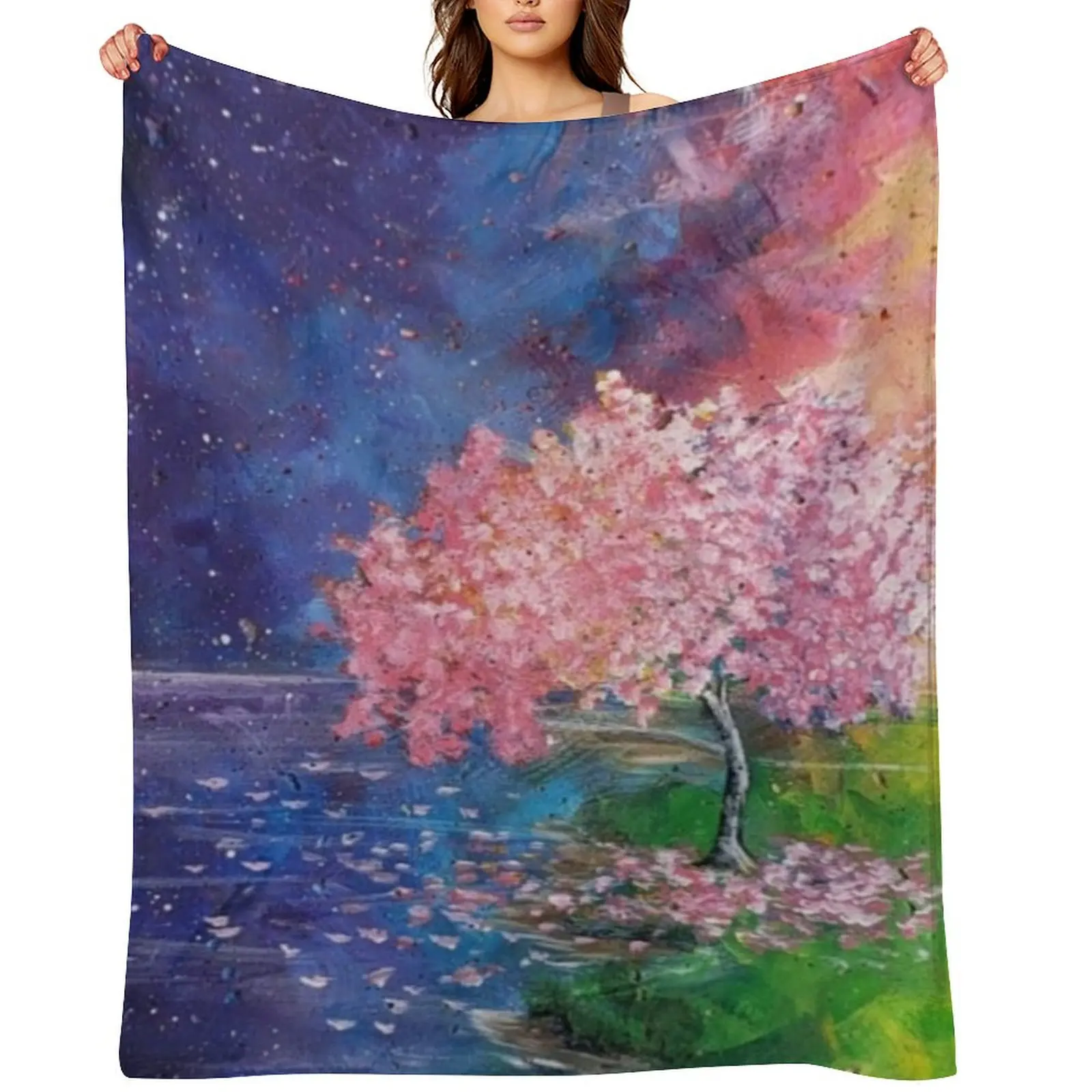 

Tree in bloom with colorful background Throw Blanket christmas gifts Bed covers Decorative Sofa Soft Plush Plaid Blankets
