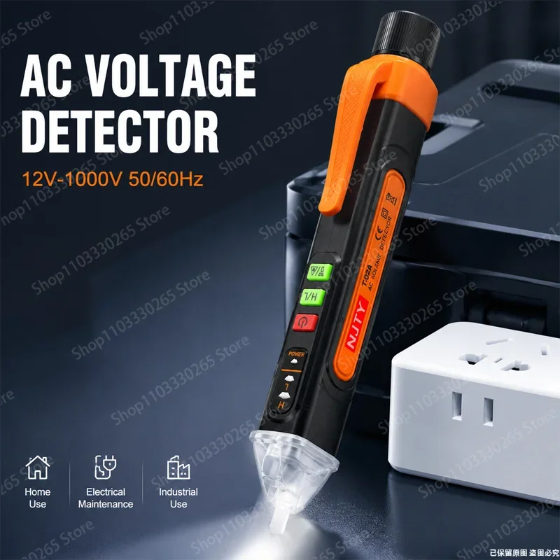 Portable Inductive Voltage Detector Pen Sensitive Non Contact Electrical Test Pencil With Pocket Clip Flashlight