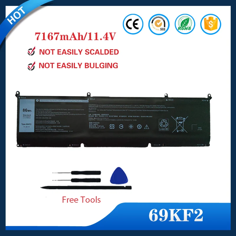 

11.4V 86WH 69KF2 Laptop Battery For DELL XPS 15 9520 9530 9500 9510 Precision 5560 5550 G5 5511 5515 5521 5520 G7 P87F P91F