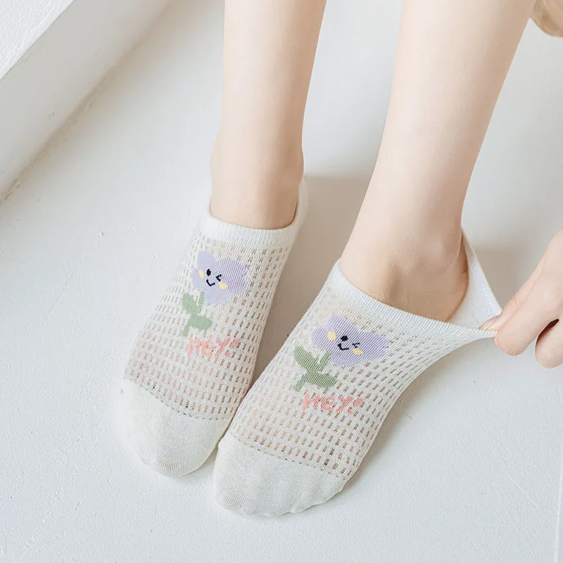 5 Pairs Women Summer Thin Three-dimensional Flower Socks High-Quality Cute Comfortable Breathable Comfortable Invisible Socks