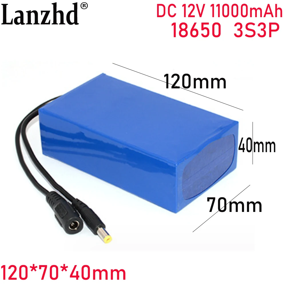 

DC 12V battery pack 18650 3S3P 11AH capacity For monitoring LDE lamp with audio lithium battery with DC plug