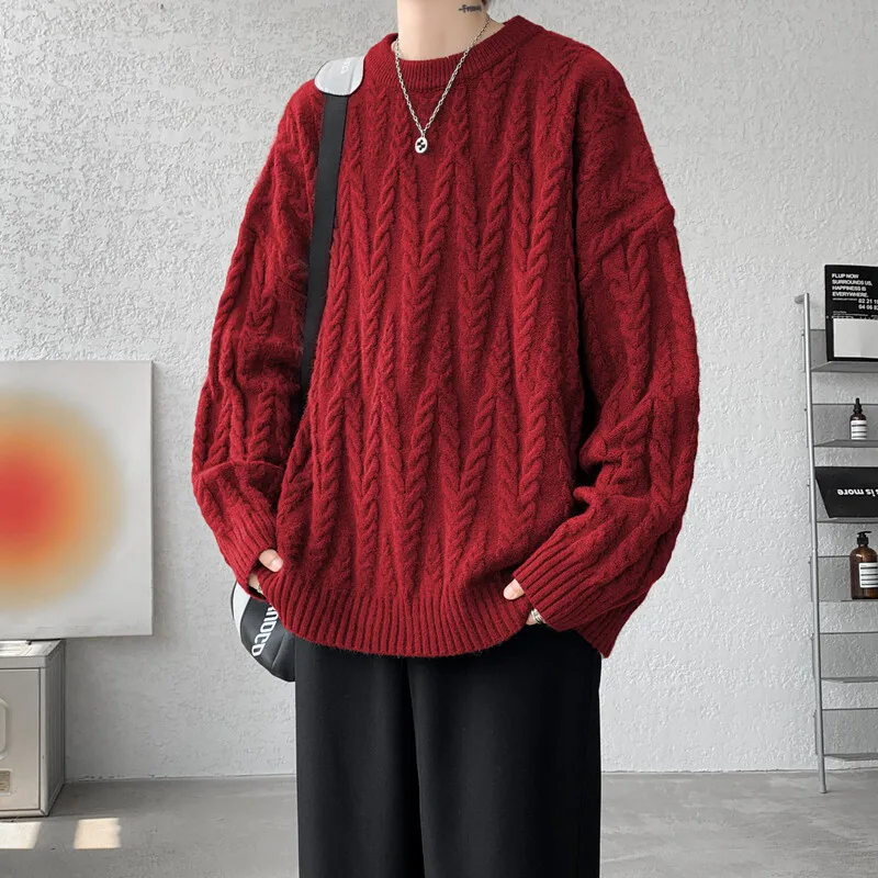 

Korean O Neck Sweater Men's Light Luxury Knitted Long Sleeve Pullover Sweaters Casual Solid Color Streetwear Leisure Knitwear